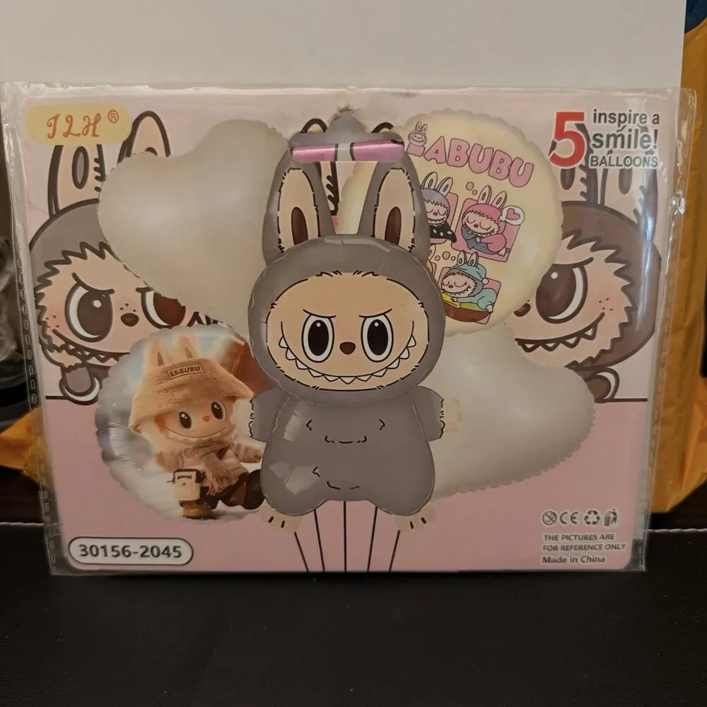 Labubu Party Balloons Gray Monster and Hearts New
